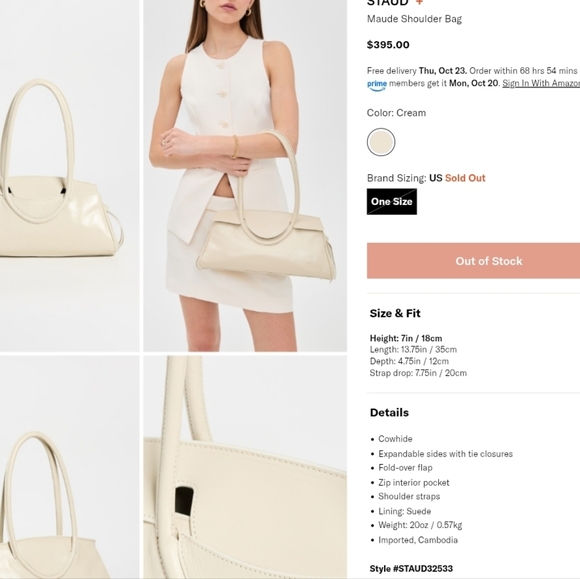 STAUD Maude Shoulder Bag In Cream - Picture 8 of 15